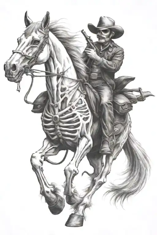 skeleton cowboy, skeleton horse tattoo design idea
