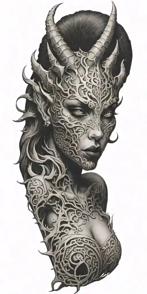 succubus, fire, hell, thorns,  tattoo design idea