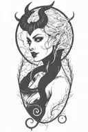 succubus, smoke, thorns, seductive, attractive woman, horns, symetrical  tattoo design idea