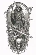 Grim Reaper and a demoness, scythe tattoo design idea