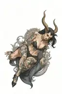 Succubus, seductive, large breasted, lingerie, tattooed, full body, standing tattoo design idea