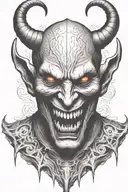Demon face, evil, smiling tattoo design idea