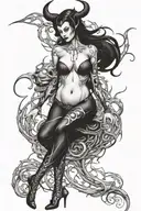 succubus, full body, seductive, large breasted, thorns tattoo design idea