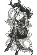 succubus, full body, seductive, large breasted, thorns tattoo design idea