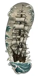 pirate ship and waves tattoo design idea