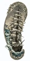 pirate ship and waves tattoo design idea