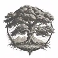 tree of life on fire burning tattoo design idea