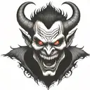 demon face, scary, disgusting scary evil smile, sharp teeth, angry, dark tattoo design idea