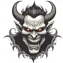 demon face, scary, disgusting scary evil smile, sharp teeth, angry, dark tattoo design idea