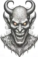 Demon face, evil, smiling tattoo design idea