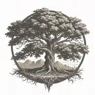 tree of life on fire burning tattoo design idea