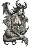 Succubus, Attractive woman, Seductive, Large breasted, full body tattoo design idea