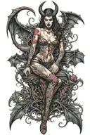 Succubus, Attractive woman, Seductive, Large breasted, full body tattoo design idea