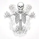 Skeleton suffering burning in hell, dark, scary, torture tattoo design idea