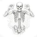 Skeleton suffering burning in hell, dark, scary, torture tattoo design idea