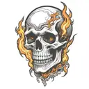 burning skeleton suffering in pain hurt torture scary fire tattoo design idea
