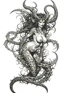 succubus, full body, seductive, large breasted, thorns tattoo design idea