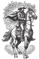 cowboy horseback, sideview, detailed, standing still, holding reigns tattoo design idea