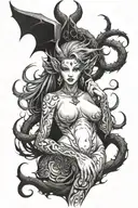 succubus, full body, seductive, large breasted, thorns tattoo design idea