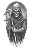 hooded Reaper, darkness,, scary, holding a scythe tattoo design idea