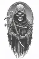 hooded Reaper, darkness,, scary, holding a scythe tattoo design idea