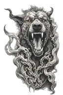 hell hound, smoke, vicious tattoo design idea