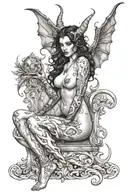 succubus, seductive, full body, attractive woman, sexual position tattoo design idea