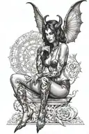 succubus, seductive, full body, attractive woman, sexual position tattoo design idea