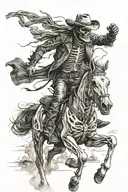 skeleton cowboy, skeleton horse, horse skeleton, running tattoo design idea