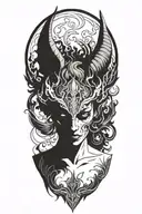 succubus, smoke, silohuette, symetrical  horns tattoo design idea