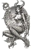 succubus, full body, attractive woman, seductive, sexual stance  tattoo design idea