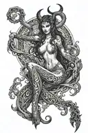 succubus, full body, attractive woman, seductive, sexual stance  tattoo design idea