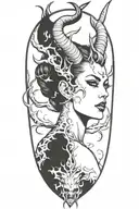 succubus, smoke, thorns, seductive, attractive woman, horns tattoo design idea