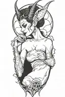succubus, smoke, thorns, seductive, attractive woman, horns tattoo design idea