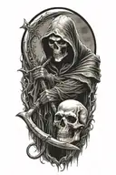 Grim Reaper with a succubus, scythe tattoo design idea