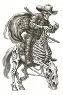 skeleton cowboy, skeleton horse, caspian sword  tattoo design idea