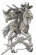 skeleton cowboy, skeleton horse, caspian sword  tattoo design idea