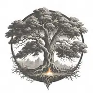 tree of life on fire burning tattoo design idea