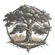 tree of life on fire burning tattoo design idea