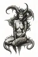 succubus, full body, seductive, large breasted, thorns tattoo design idea