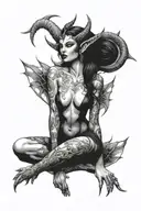 succubus, full body, seductive, large breasted, thorns tattoo design idea