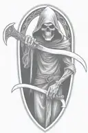 hooded Reaper, darkness,, scary, holding a scythe tattoo design idea