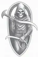 hooded Reaper, darkness,, scary, holding a scythe tattoo design idea