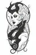 succubus, smoke, thorns, seductive, attractive woman, horns, symetrical  tattoo design idea