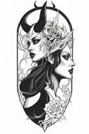 succubus, smoke, thorns, seductive, attractive woman, horns, symetrical  tattoo design idea