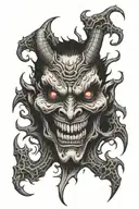Demon face, evil, smiling tattoo design idea