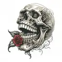 rose inside mouth, skull   tattoo design idea
