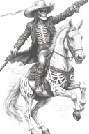 skeleton cowboy, skeleton horse, fire tattoo design idea