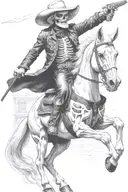 skeleton cowboy, skeleton horse, fire tattoo design idea