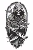 hooded Reaper, darkness,, scary, holding a scythe tattoo design idea